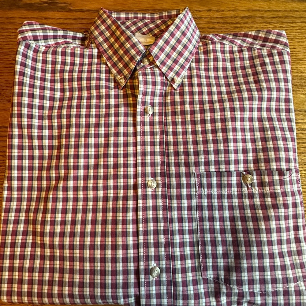 Wrangler Men's Red and Tan Checkered Shirt